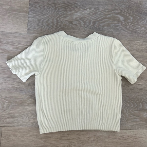 Zara Ribbed Short Sleeve Crop Top Cream - Picture 7 of 7